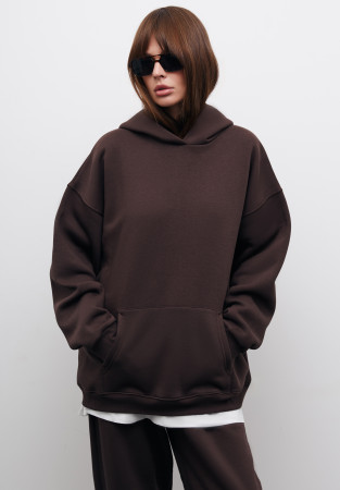 Chocolate color three-thread insulated hoodie